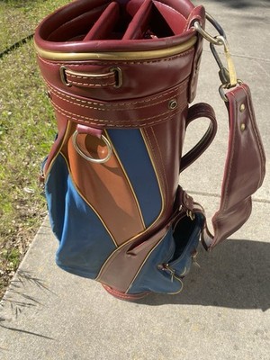 Vintage Daiwa Leather & Nylon Carry Golf Bag Burgundy Blue Brown 5