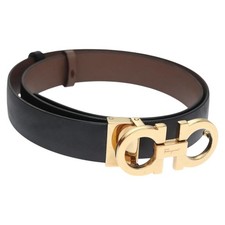 Salvatore Ferragamo Gancini Belt Leather 29.1"-31.5" Black Auth am7781V
