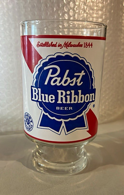 Pabst Blue Ribbon Footed Tumbler Beer Glass, Established in Milwaukee 1844