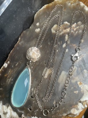 Boho Sterlingsilber und facettiertes blaues Meer Glas 20'' Anhänger Halskette Adj