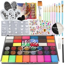 42 Color Face Paint Kit for Kids - Non-Toxic, Water-Based, Includes Stencils ...