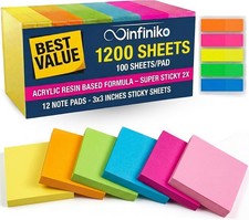 12 Pack Neon Sticky Notes 3x3 - 1200 Very Sti...