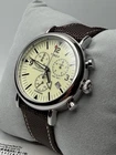 Vintage Style Timex Chronograph Cream Dial Brown Strap Quartz Men’s Watch NEW