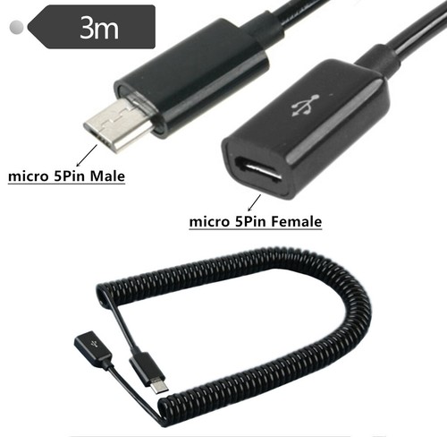 10ft Coiled Micro USB B Male to Female Extension Data Sync Charger Cable Adapter - Photo 4 sur 5