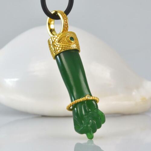 Gold Vermeil Sterling Mano Fico Figa Anhänger Chalzedon Smaragd Diamant 11.70 G - Bild 4 von 11