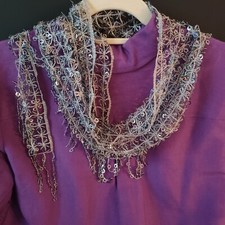 Women Gray/Silver Shear Sequin Cape Scarf Collar Sequin Fringe Evening