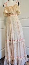 floral maxi vintage 1970s Gunne Sax prom dress, tag size 5, peach/pink floral