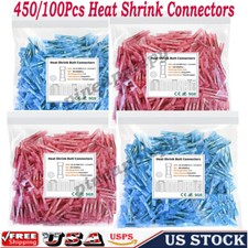 450-100x Insulated Heat Shrink Butt Splice Crimp Electrical Connectors Terminals