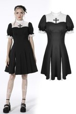 DARK IN LOVE Women Black And White Gothic Dead Cross Short Sleeves Party Dress