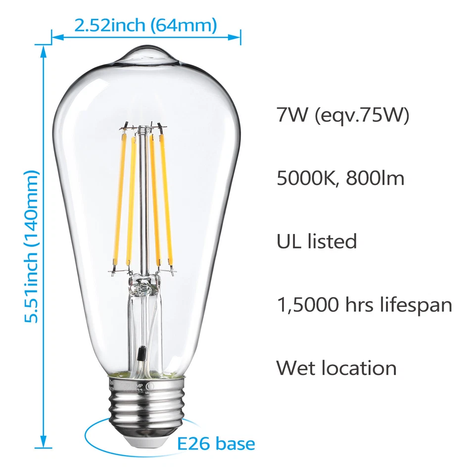 6-Pack ST64 LED Bulb, Dusk-to-Dawn, 7W=75W, ST19 Vintage Edison 2700K Soft White - Image 4 of 4