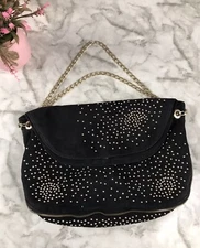 Rare Deux Lux Atlantis Handbag Messenger Black w/ Gold Bits Very Elegant 14"x9"