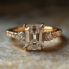 3.5CT Emerald Cut VVS1 Moissanite Women's Engagement Ring 14K Yellow Gold Plated