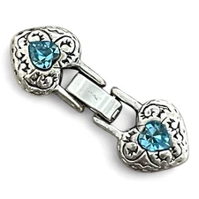 Aquamarine Crystal Heart Multi-Strand Fold Over Clasp 3-Hole Snap Lock Findings