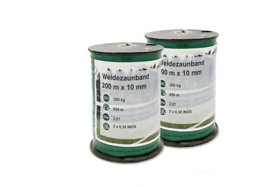 Weidezaunbreitband, 200m, 10mm, Grün   Doppelpack inkl. 2 Bandspanner