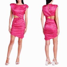 NWT Ronny Kobo Kyle Hot Pink Asymmetric Cutout Ruched Mini Dress