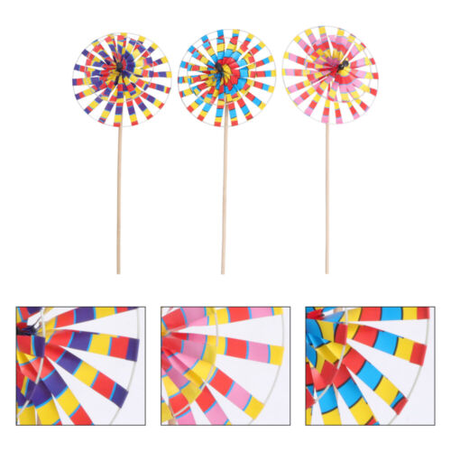  3 pièces ornements d'extérieur couleur vive moulin à vent enfants jouets ronds - Photo 1 sur 12