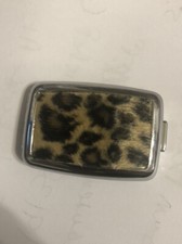 Retro Leopard Faux Fur Rectangle Silver Pill box w/ 2-compartments