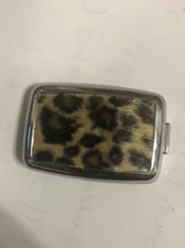 Retro Leopard Faux Fur Rectangle Silver Pill box w/ 2-compartments