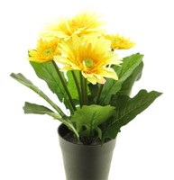 KüNstliche Gerbera Gelb Im Schwarzen Kunststofftopf H:28Cm Kunstpflanze Deko