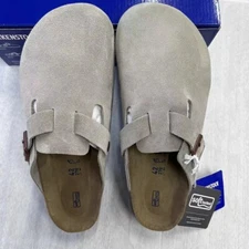 Birkenstock Boston Taupe Suede Soft Footbed Unisex Shoes Narrow37-41+Wide42-45