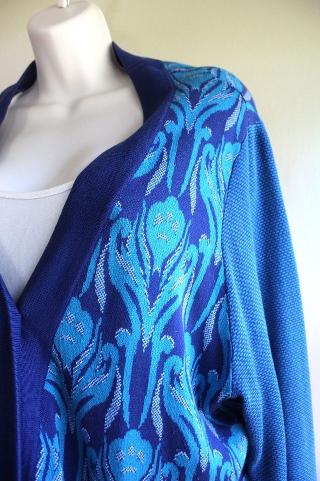 Coldwater Cardigan Sweater Womens 2X Plus Blue Turquoise Silk Cotton