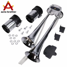 Loud Dual Trumpet Train Air Horn System Kit For Car Truck Chrome 12V /24V DC