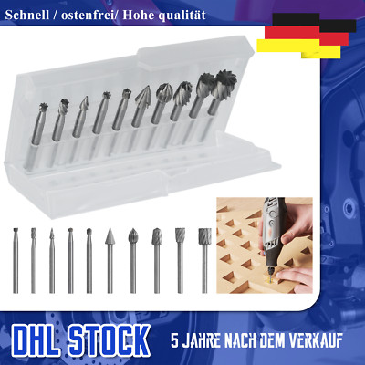 10tlg Frässtift HSS Fräsen Bohrer Set Für-Dremel Werkzeuge 1a Qualität Gravieren