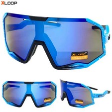 OVERSIZE SPORTS WRAP AROUND Biker Cycling Shield SUNGLASSES Large Big Blue Frame