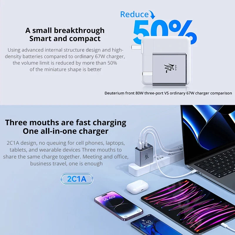 Cargador rápido original Nubia Redmagic 80W GaN5 cargador Dao Feng 80W GaN - Imagen 2 de 4