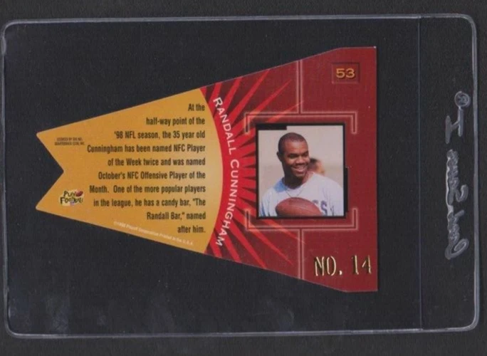 1998 CONTENDERS PENNANTS #53 RANDALL CUNNINGHAM BLUE FELT REG EXCHANGE VIKINGS # - Image 2 of 2