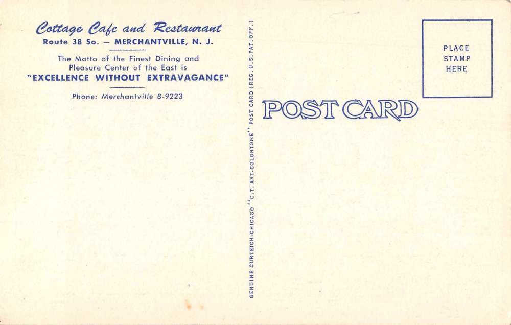 Merchantville New Jersey Cottage Cafe and Restaurant Antique Postcard