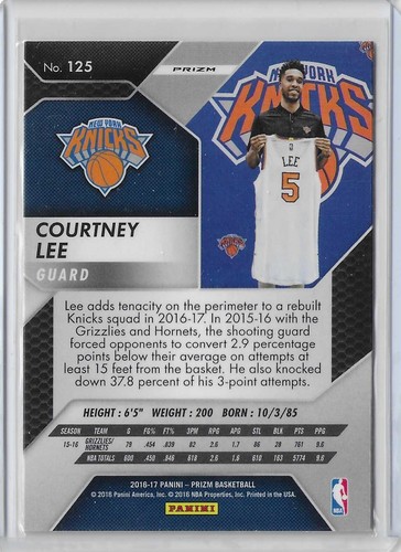 2016-17 Panini Prizm Courtney Lee Starburst Prizm Card #125 New York Knicks - Picture 2 of 2