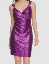 Guess Women's Purple Sequined V-Neck O-Ring-Strap Dress Size 2