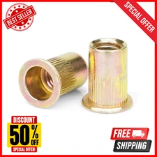 Rivet Nut, 100 Pieces 1/4-20UNC Carbon Steel Flat Head Rivnut Threaded Insert Nu