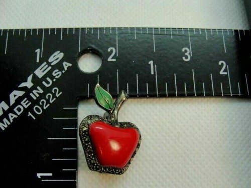 Broche de Plata de Ley 925 Mujer Maestra Rojo Manzana Malaquita Esmalte Sello - Imagen 10 de 11