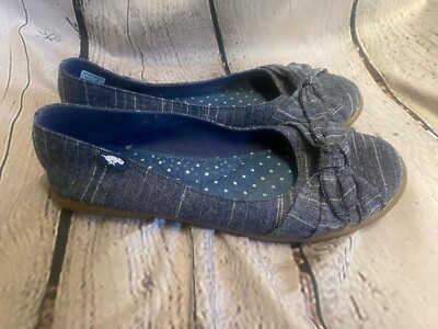 ROCKET DOG Ribbon Toe Blue Stripe Denim Ballet Flats Slip On