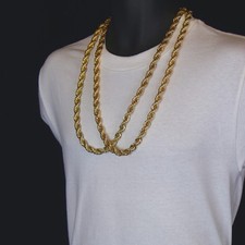 Juego de dos collar estilo hip hop cadena cuerda 10 mm 30" grueso chapado en oro 24K para hombre