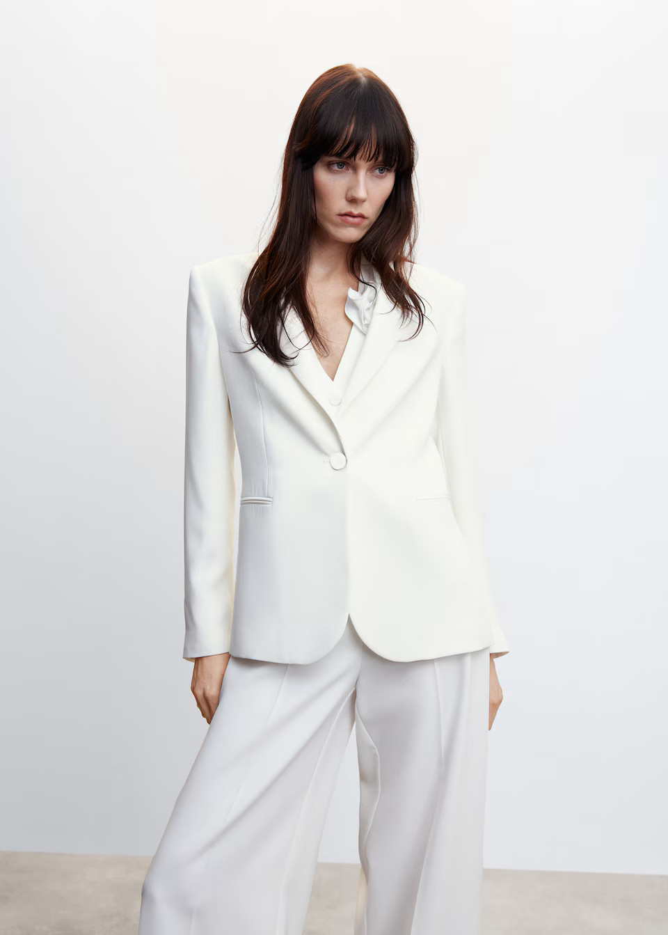 MANGO  Women's Straight-Fit Suit Jacket size S in Ecru image 8