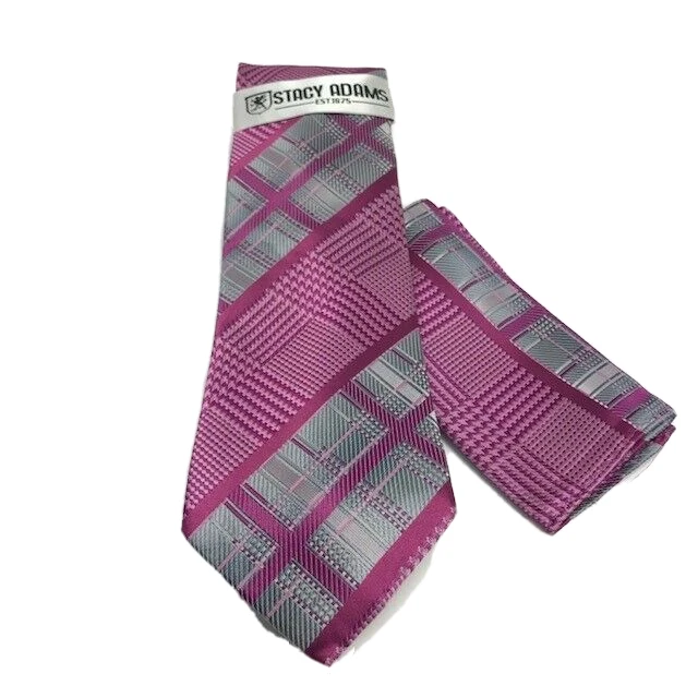 Stacy Adams Men's Tie & Hanky Set N Rose Silver Charcoal Microfiber 3.25" Wide - Image 2 of 4