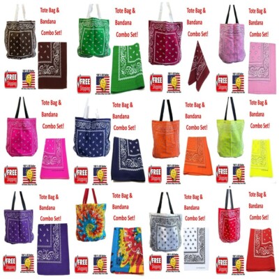 Paisley Bandana & Matching Tote Bag Set 100% Cotton Beach Bag Gift Set Combo 