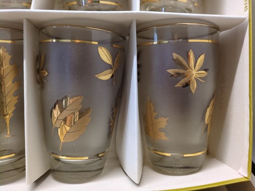 Libbey Hostess Glassware 8 pc Set Golden Foliage Beverage Glasses Original Box - Picture 4 of 13