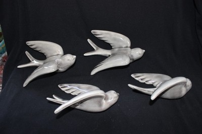 4 NWT Ceramic Swallows Wall Mounted 3D Birds Flying Wall Hanging Decor