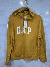 Gap Relaxed Spell Out Logo Men  s Yellow Hoodie Pocket Pullover Sz Large New