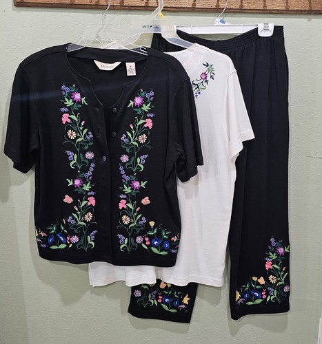 Bechamel 100% Baumwolle 3 teiliges Cardigan Set Cropped Hose bestickt Gr. M Blumen