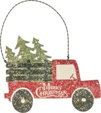 Red Truck Merry Christmas Wood Glitter Farmhouse Primitives By Kathy Ornament