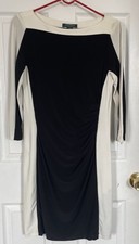 Lauren Ralph Lauren Dress 10 Stretch Colorblock Boat Neck 3/4 Sleeve Ruched