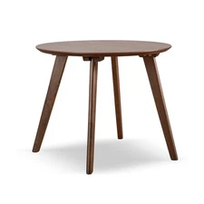 Callum Mid-Century Modern Solid Wood Brown Round Side Table with Tarpered Leg...