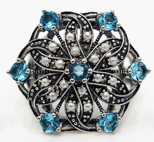 3CT Aquamarine 925 Solid Sterling Silver Art Deco Ring Sz 6,7,8 US8