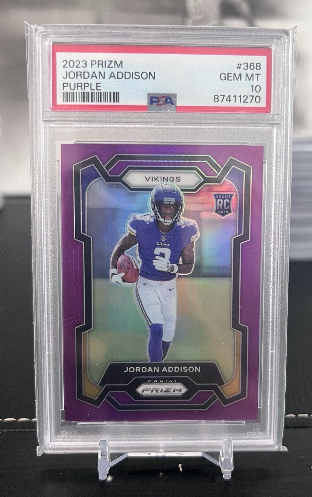 2023 Panini Prizm Rookies Jordan Addison #368 Purple Prizm /125 (RC) Psa 10