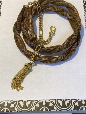 Vintage Chunky Mesh Metal Chain Belt Bronze Tone Mod Era Tassel Ends